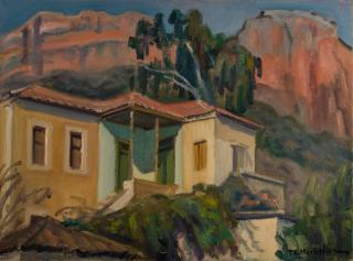 Leonidio, House and Rocks — Oil painting, Canvas, 46.00×61.00cm — Theodoros Markellos
